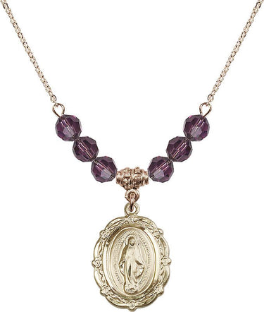 Miraculous Medal Birthstone Necklace | 7/8 inch | 6mm Beads | N30-4146M