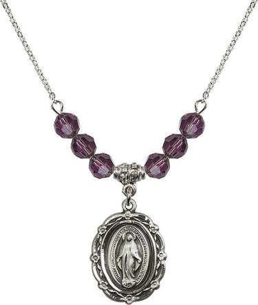 Miraculous Medal Birthstone Necklace | 7/8 inch | 6mm Beads | N30-4146M