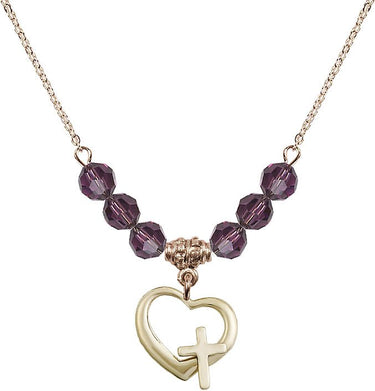 Heart Cross Birthstone Necklace | 1/2 inch | 6mm Beads
