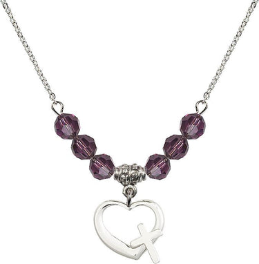 Heart Cross Birthstone Necklace | 1/2 inch | 6mm Beads