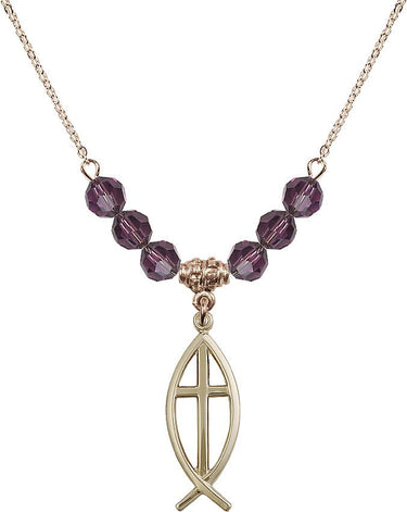 Fish Cross Birthstone Necklace | 1 inch | 6mm Beads