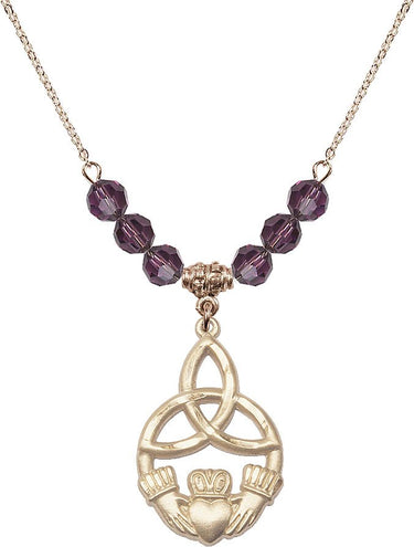 Irish Knot / Claddagh Birthstone Necklace | 1 1/4 inch | 6mm Beads