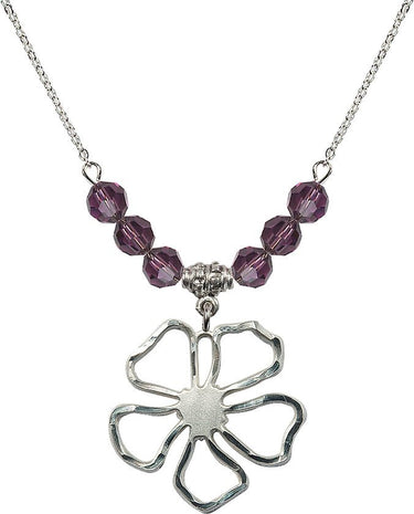 Five Pedal Flower Birthstone Necklace | 1 inch | 6mm Beads