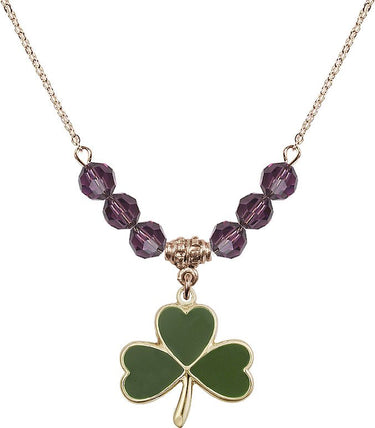 Women's Shamrock Birthstone Necklace | 3/4 inch | 6mm Beads