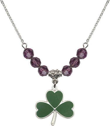 Women's Shamrock Birthstone Necklace | 3/4 inch | 6mm Beads