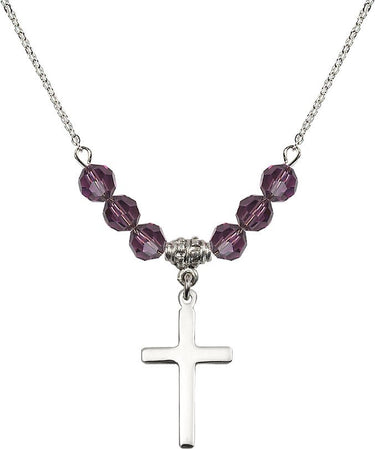 Women's Cross Birthstone Necklace | 7/8 inch | 6mm Beads | N30-5670