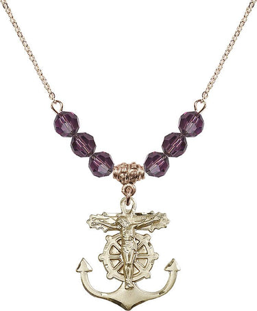 Anchor Crucifix Birthstone Necklace | 1 inch | 6mm Beads
