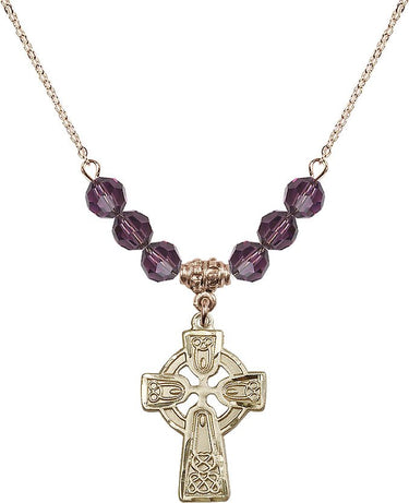 Celtic Cross Birthstone Necklace | 1 inch | 6mm Beads
