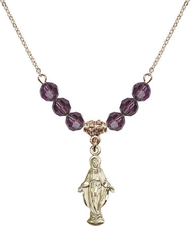 Women's Miraculous Medal Birthstone Necklace | 7/8 inch | 6mm Beads