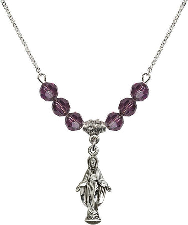 Women's Miraculous Medal Birthstone Necklace | 7/8 inch | 6mm Beads