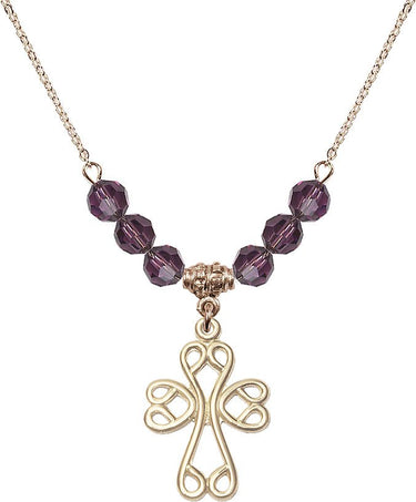 Scroll Cross Birthstone Necklace | 1 inch | 6mm Beads