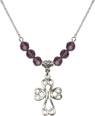 Scroll Cross Birthstone Necklace | 1 inch | 6mm Beads