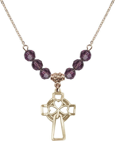 Shamrock Cross Birthstone Necklace | 1 inch | 6mm Beads
