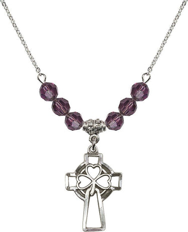 Shamrock Cross Birthstone Necklace | 1 inch | 6mm Beads