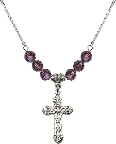 Cross Birthstone Necklace | 1 inch | 6mm Beads | N30-6001