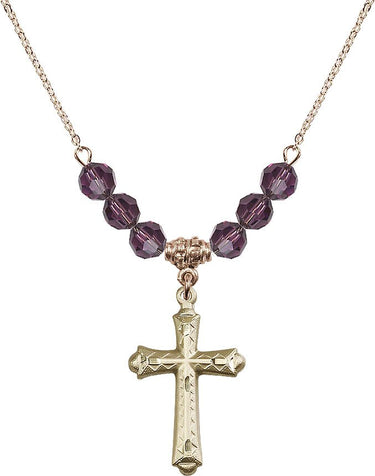 Beads Cross Birthstone Necklace | 1 1/8 inch | 6mm Beads | N30-6007
