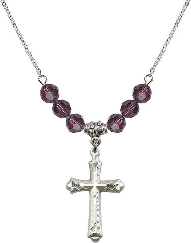 Beads Cross Birthstone Necklace | 1 1/8 inch | 6mm Beads | N30-6007