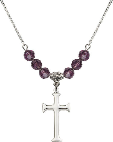 Cross Birthstone Necklace | N30-6008 | 1 inch | 6mm Beads