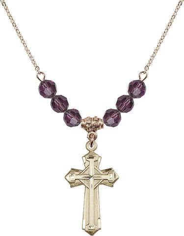 Cross Birthstone Necklace | N30-6012 | 1 1/8 inch | 6mm Beads