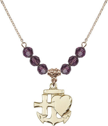 Collar con piedra de nacimiento Fe, Esperanza y Caridad | 2,2 cm | Cuentas de 6 mm