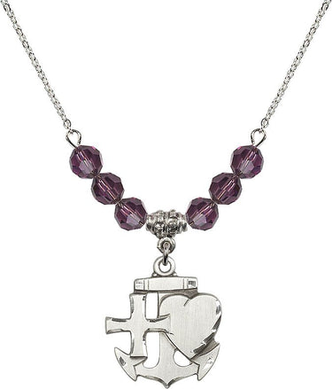 Collar con piedra de nacimiento Fe, Esperanza y Caridad | 2,2 cm | Cuentas de 6 mm