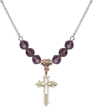 Cross on Cross Birthstone Necklace | 7/8 inch | 6mm Beads