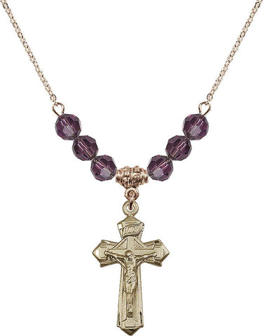 Collar con crucifijo y cuentas de piedra de nacimiento | 2,85 cm | Cuentas de 6 mm | N30-6092