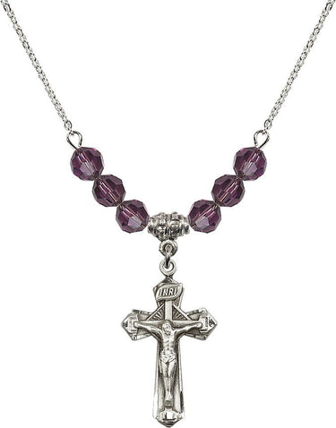 Collar con crucifijo y cuentas de piedra de nacimiento | 2,85 cm | Cuentas de 6 mm | N30-6092
