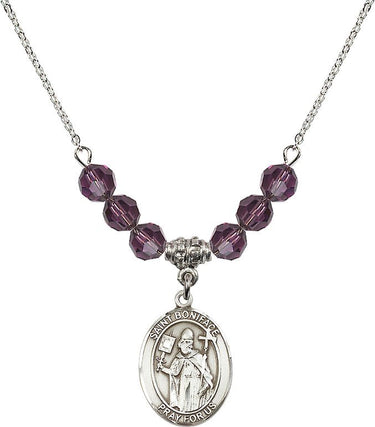 Saint Boniface Birthstone Necklace | 3/4 inch | 6mm Beads