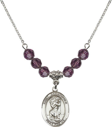 St. Christopher Birthstone Necklace | 3/4 inch | 6mm Beads