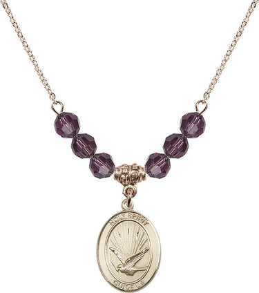 Holy Spirit Medal Birthstone Necklace | 3/4 inch | 6mm Beads