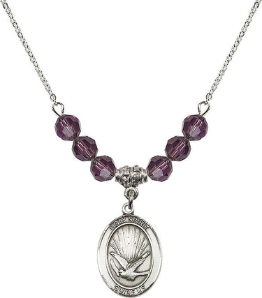 Holy Spirit Medal Birthstone Necklace | 3/4 inch | 6mm Beads