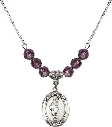 Collar de San Gregorio Magno con piedra de nacimiento | 1,9 cm | Cuentas de 6 mm