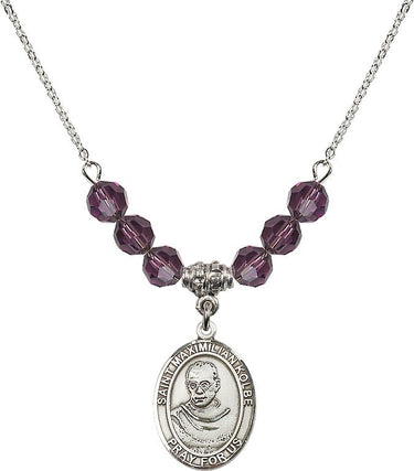 Saint Maximilian Kolbe Birthstone Necklace | 3/4 inch | 6mm Beads