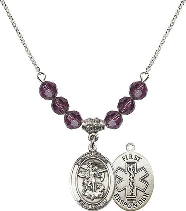 Saint Michael the Archangel 1st Responder Birthstone Necklace | 3/4 inch | 6mm Beads