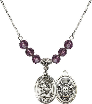 Saint Michael the Archangel Policeman Birthstone Necklace | 3/4 inch | 6mm Beads
