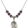 Saint Michael the Archangel Birthstone Necklace | 3/4 inch | 6mm Beads  Amethyst Sterling Silver