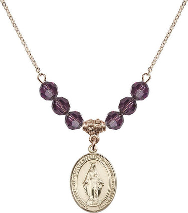 Beads Miraculous Medal Birthstone Necklace | 3/4 inch | 6mm Beads | N30-8078