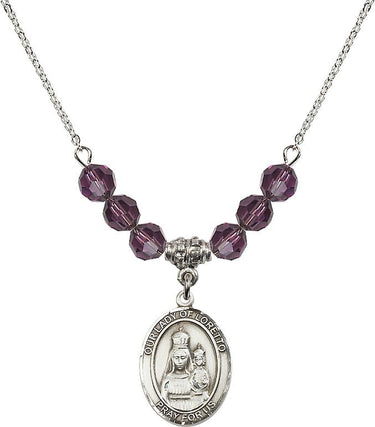 Collar de Nuestra Señora de Loreto con piedra natal | 1,9 cm | Cuentas de 6 mm