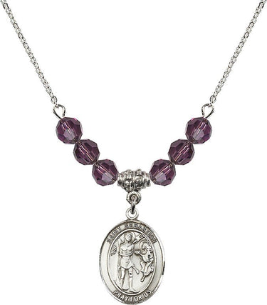 Saint Sebastian Birthstone Necklace | 3/4 inch | 6mm Beads