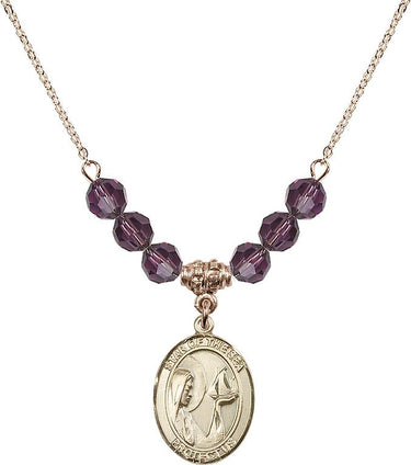 Collar de Nuestra Señora Estrella del Mar con piedra de nacimiento | 1,9 cm | Cuentas de 6 mm