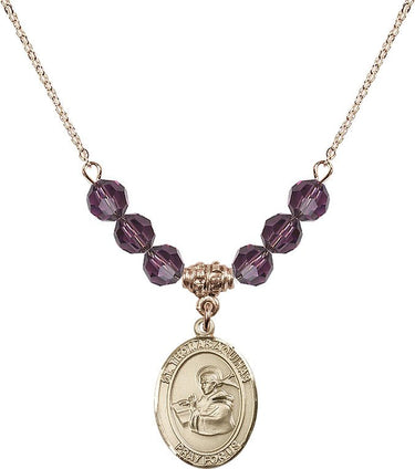 Collar de Santo Tomás de Aquino con piedra natal | 1,9 cm | Cuentas de 6 mm