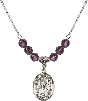 Collar con piedra natal de Nuestra Señora de La Vang | 1,9 cm | Cuentas de 6 mm