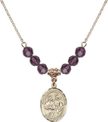 Saints Cosmas & Damian Birthstone Necklace | 3/4 inch | 6mm Beads