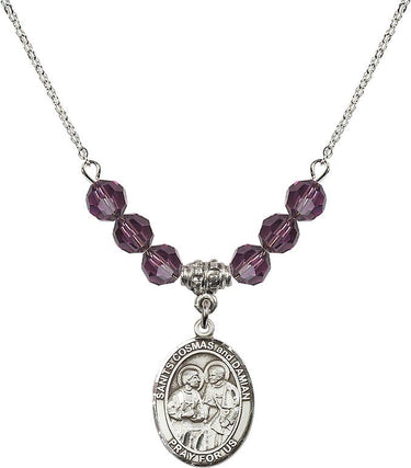 Saints Cosmas & Damian Birthstone Necklace | 3/4 inch | 6mm Beads
