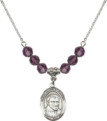 Collar de San Vicente de Paúl con piedra de nacimiento | 1,9 cm | Cuentas de 6 mm