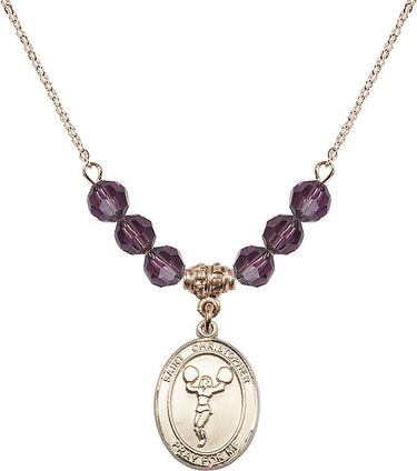 Collar de animadora de San Cristóbal con piedra de nacimiento | 1,9 cm | Cuentas de 6 mm