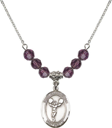 Collar de animadora de San Cristóbal con piedra de nacimiento | 1,9 cm | Cuentas de 6 mm