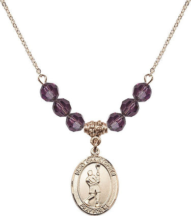 St. Christopher Lacrosse Birthstone Necklace | 3/4 inch | 6mm Beads