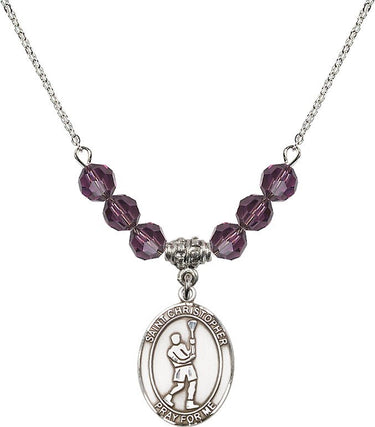 St. Christopher Lacrosse Birthstone Necklace | 3/4 inch | 6mm Beads